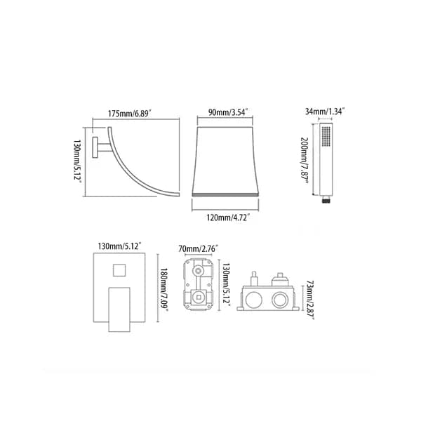 Waterfall Wall-Mount Tub Filler Faucet Single Handle and Handshower Brushed Nickel