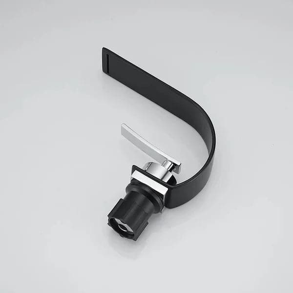 Single Handle Waterfall Arc Bathroom Sink Faucet Black and Chrome Solid Brass