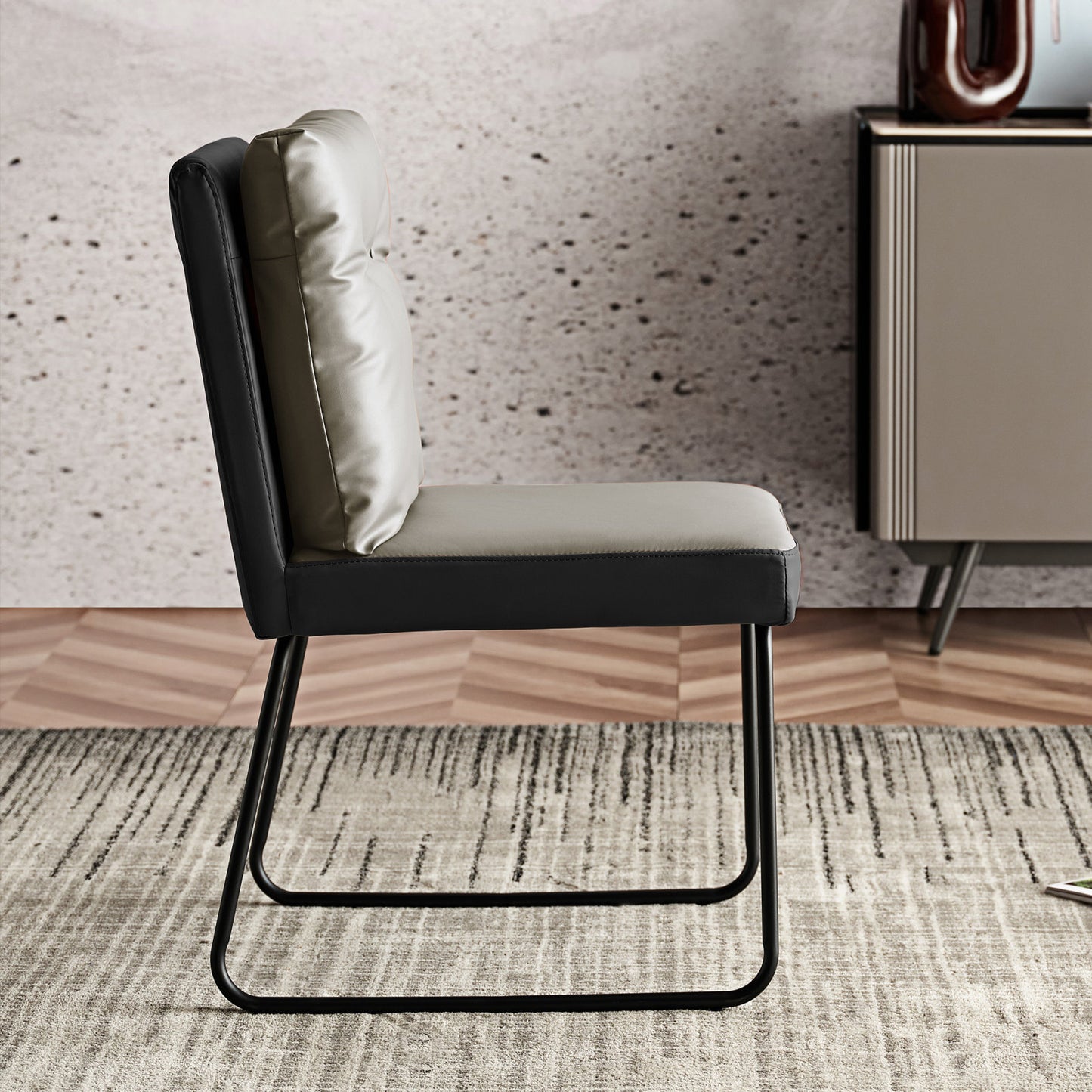 Mid-Century Modern Gray Upholstered Dining Chairs PU Leather Set of 2