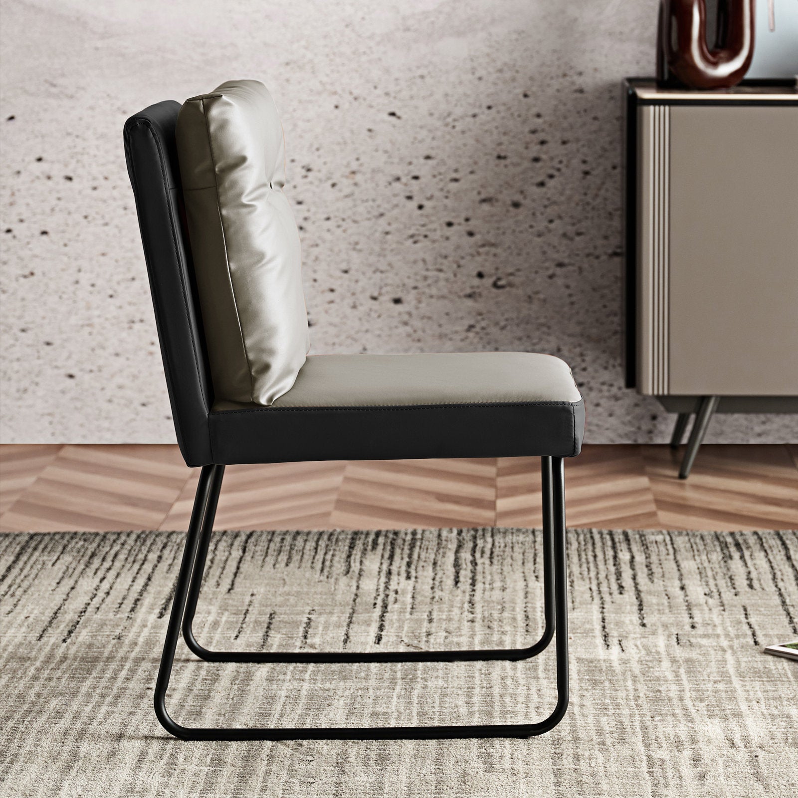 Mid-Century Modern Gray Upholstered Dining Chairs PU Leather Set of 2