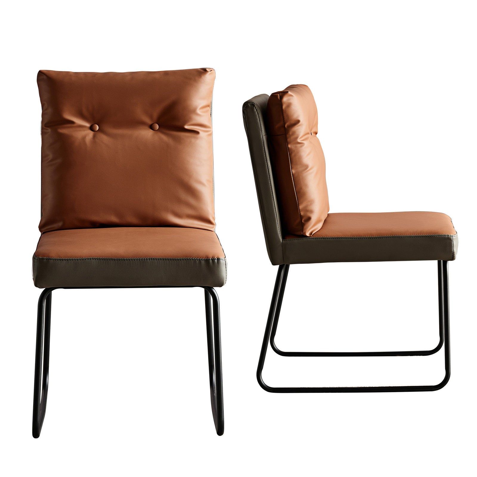 Mid-Century Modern Orange Upholstered Dining Chairs PU Leather Set of 2