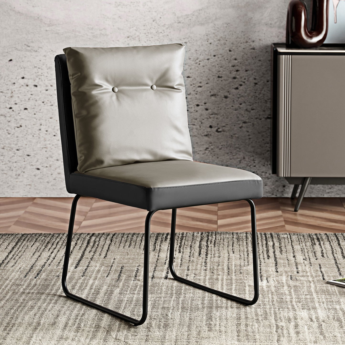 Mid-Century Modern Gray Upholstered Dining Chairs PU Leather Set of 2