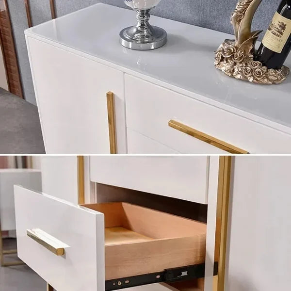 Modern 47 Inches White Buffet 2 Doors & 3 Drawers Kitchen Storage Sideboard Cabinet Gold