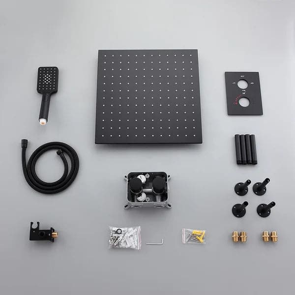 Système de douche thermostatique 16"/20" avec douchette à main en laiton massif noir mat