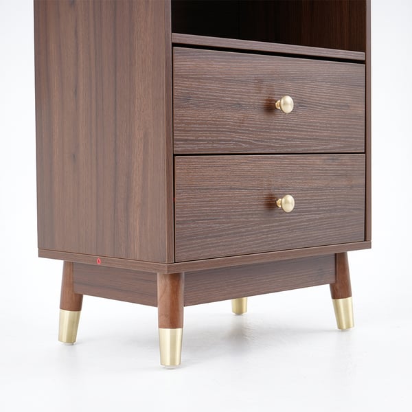 Étagère à livres moderne et minimaliste avec 3 étagères et 2 tiroirs en noyer