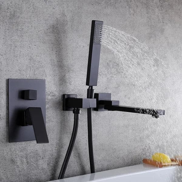 Matte Black Wall Mounted Swirling Tub Filler Faucet with Hand Shower