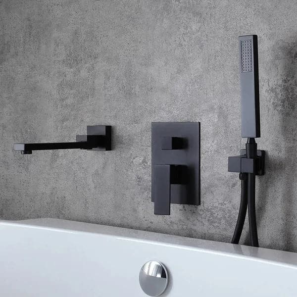Matte Black Wall Mounted Swirling Tub Filler Faucet with Hand Shower