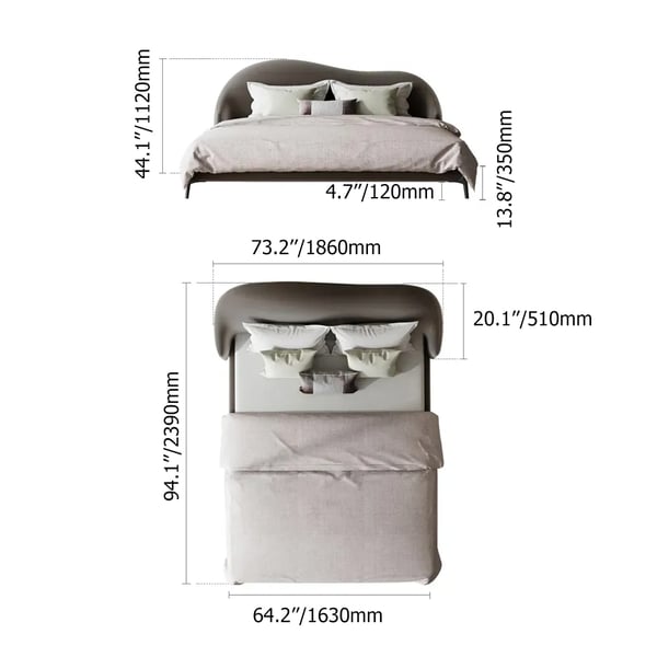 Modern Velvet Queen Bed Upholstered Platform Bed with Curved Headboard