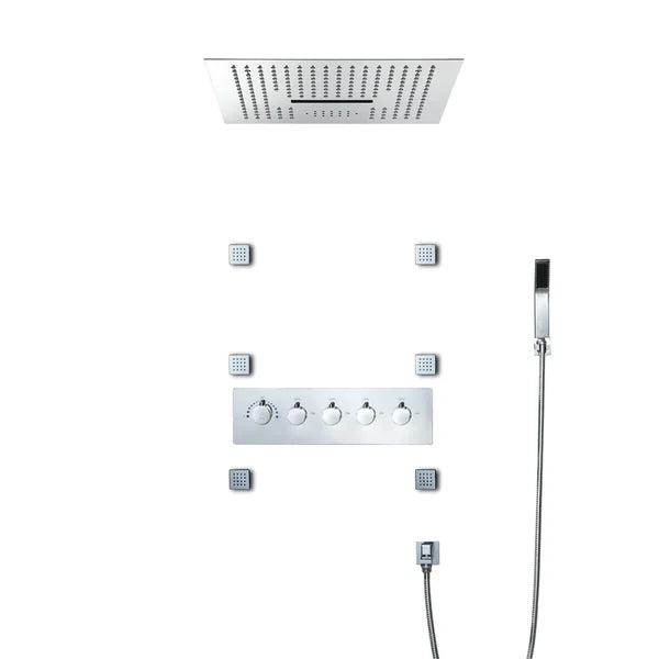 Wall-Mounted 16 Inches Shower System in Polished Chrome 4 Function Thermostatic