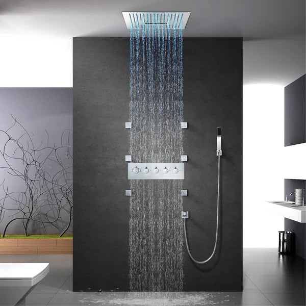 Wall-Mounted 16 Inches Shower System in Polished Chrome 4 Function Thermostatic