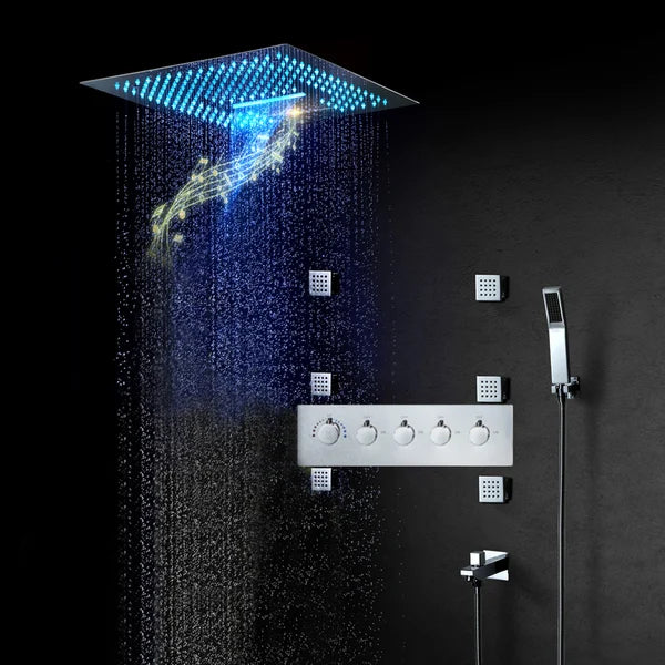 Wall-Mounted 16 Inches Shower System in Polished Chrome 4 Function Thermostatic