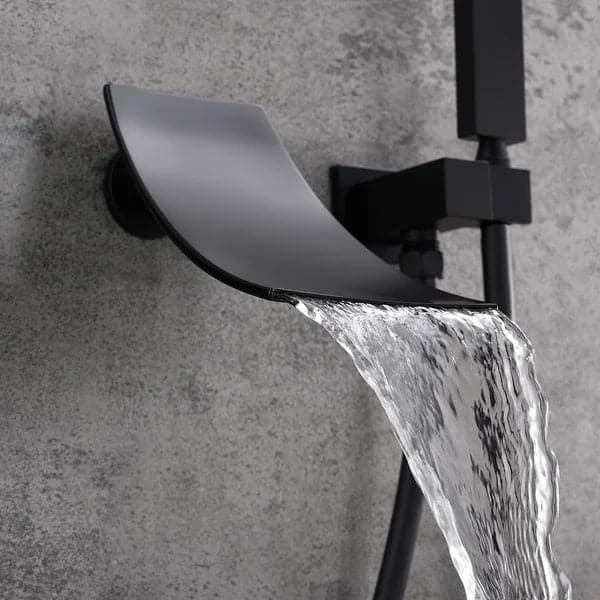 Waterfall Wall-Mount Tub Filler Faucet Single Handle and Handshower Matte Black