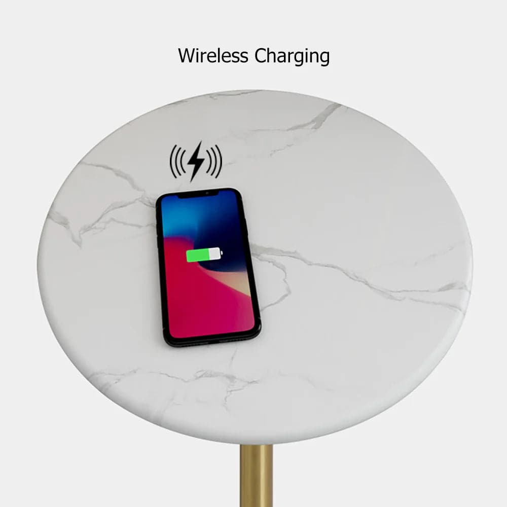 Lampe de sol en plumes pour table de bout blanche avec chargement sans fil et port USB