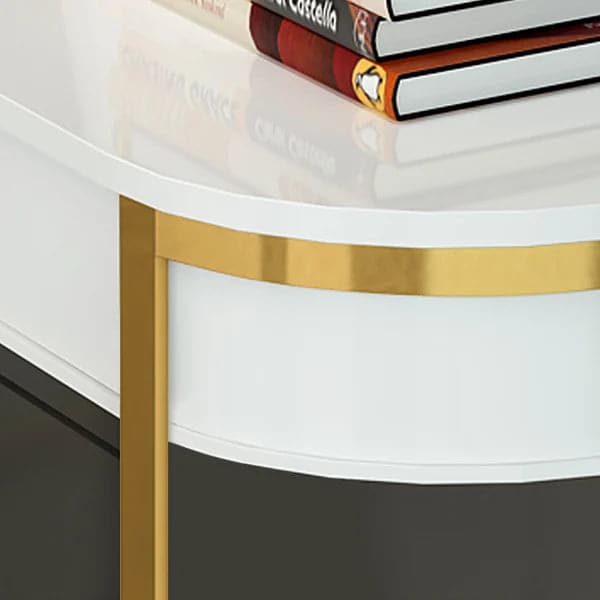 White Modern Console Table with Drawers and Double Stainless Steel Sled