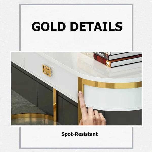 White Modern Console Table with Drawers and Double Stainless Steel Sled