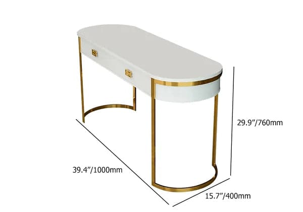White Modern Console Table with Drawers and Double Stainless Steel Sled