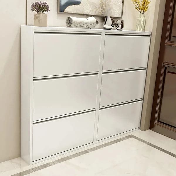 White Narrow Shoe Storage Cabinet Wall Mounted in Small