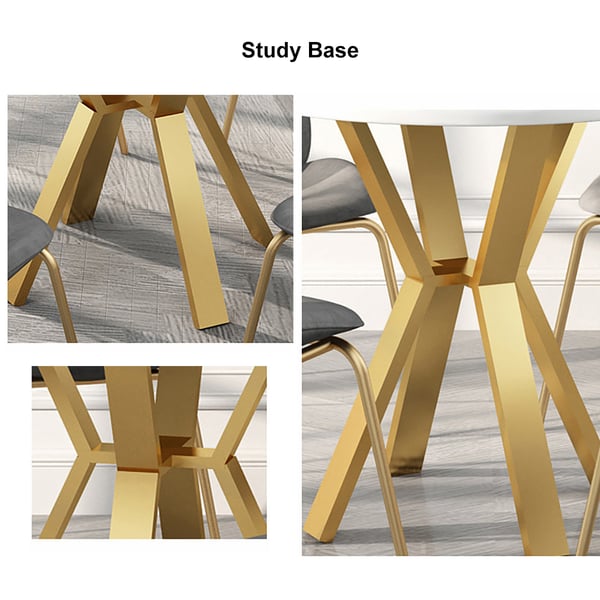 Table de salle à manger ronde en faux marbre blanc, table moderne pour manger avec base en métal doré