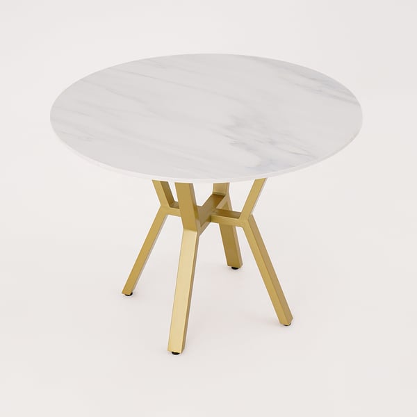 Table de salle à manger ronde en faux marbre blanc, table moderne pour manger avec base en métal doré