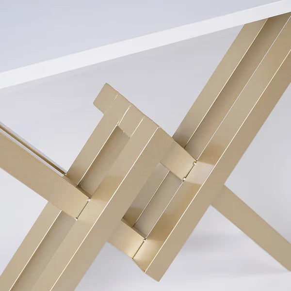 Black/White & Gold Narrow Console Table Accent Table For Entryway X Base & Metal in Small#White-S