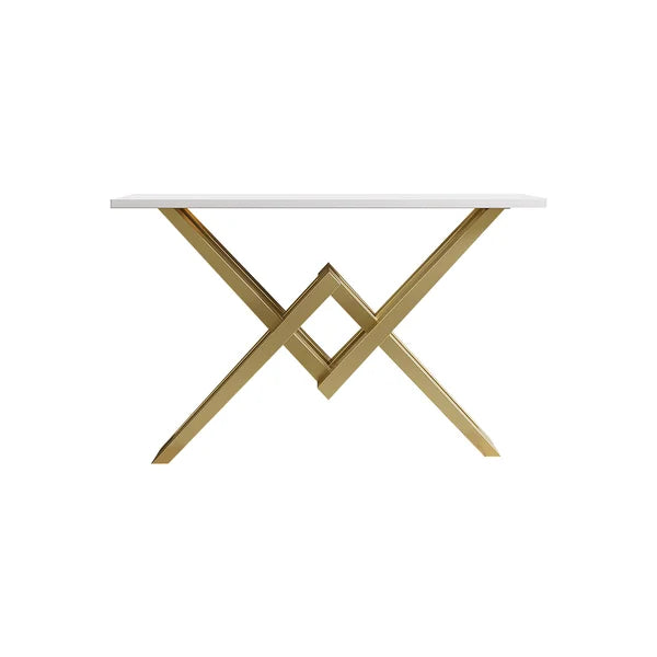 Black/White & Gold Narrow Console Table Accent Table For Entryway X Base & Metal in Small#White-S