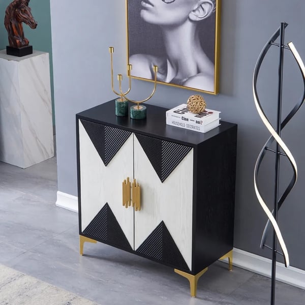 Black and White Sideboard Buffet 2 Doors and 3 Shelves Accent Cabinet Gold in Small