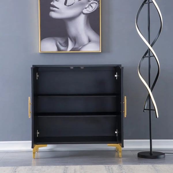 Black and White Sideboard Buffet 2 Doors and 3 Shelves Accent Cabinet Gold in Small
