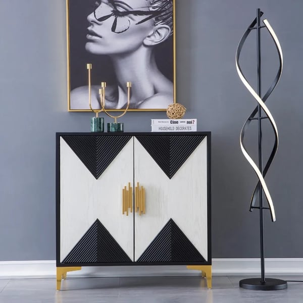 Black and White Sideboard Buffet 2 Doors and 3 Shelves Accent Cabinet Gold in Small