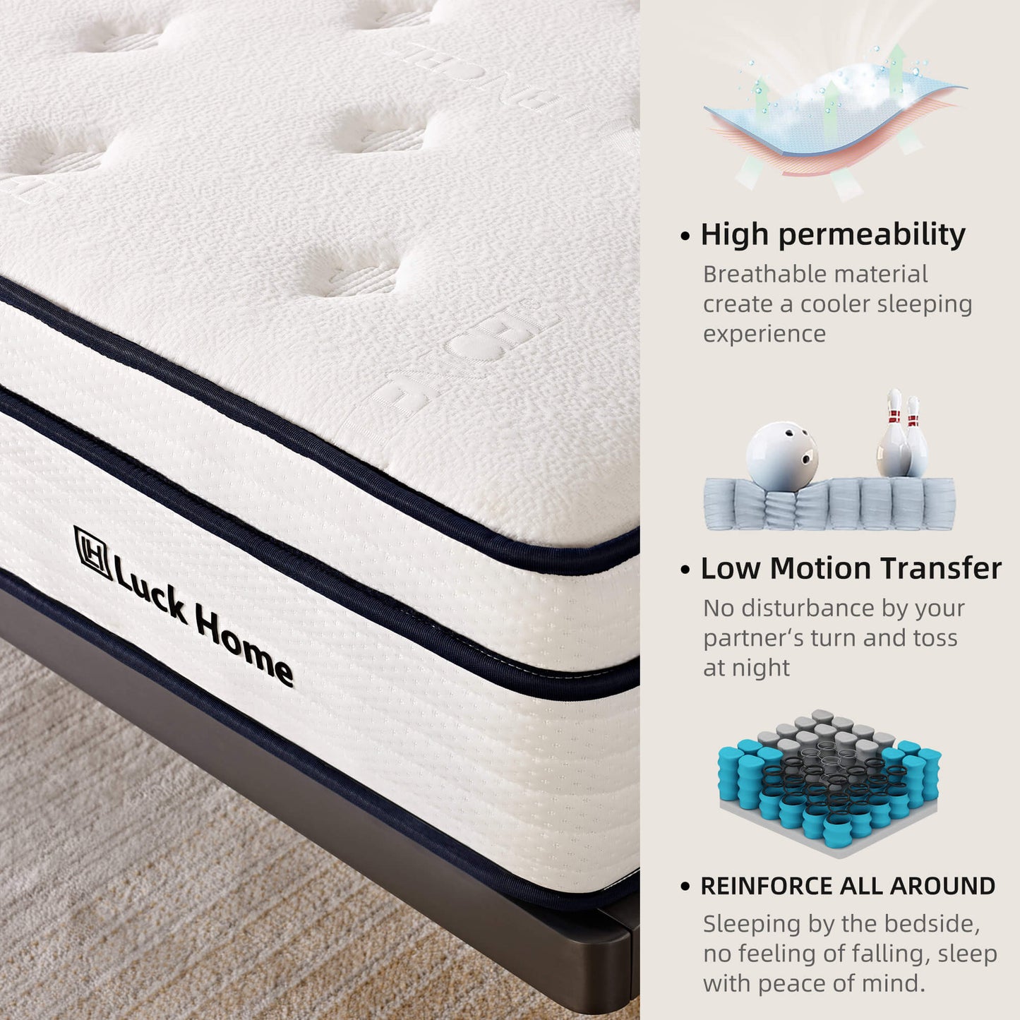 Premium 6 Layer Roll-Packed Compressed Mattress Ultra Silenct Pocket Spring with Dynamic High Support Sponge In Full Size in Queen Size In King Size
