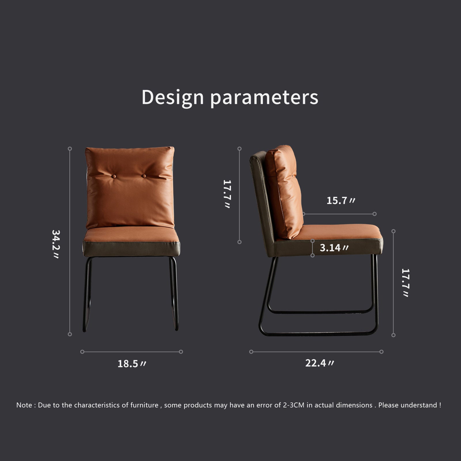 Mid-Century Modern Orange Upholstered Dining Chairs PU Leather Set of 2