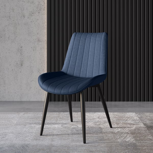 Modern Blue Dining Room Chairs PU Leather Upholstered (Set of 2)