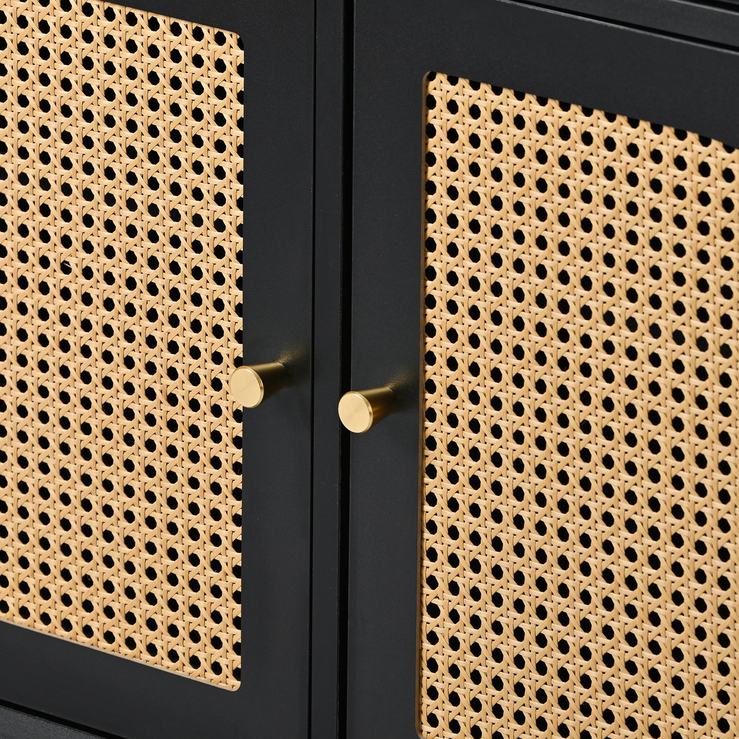 U-Can Meuble TV avec porte en rotin, table console multimédia tissée avec étagères réglables pour téléviseurs jusqu'à 65", buffet de rangement pour salon