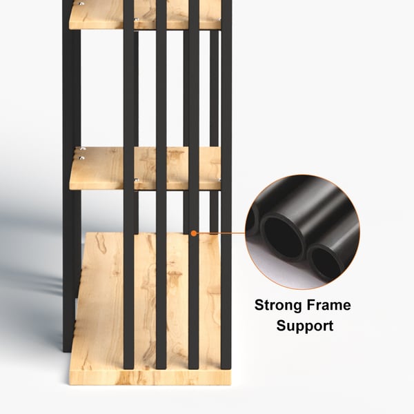 Modern Natural Etagere Bookcase 6-Tier Bookshelf Display in Black Finish