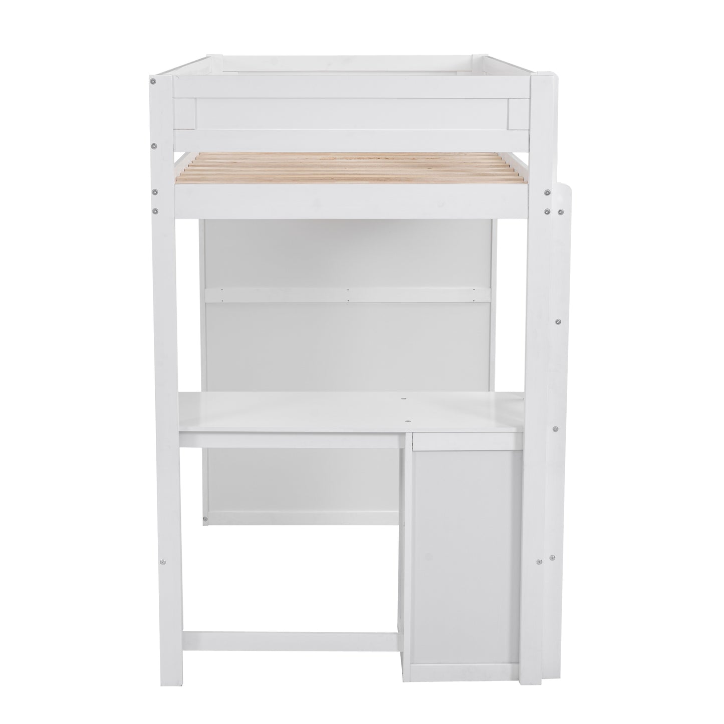 Lit mezzanine double en bois avec armoires et bureau à 2 tiroirs avec armoire, blanc