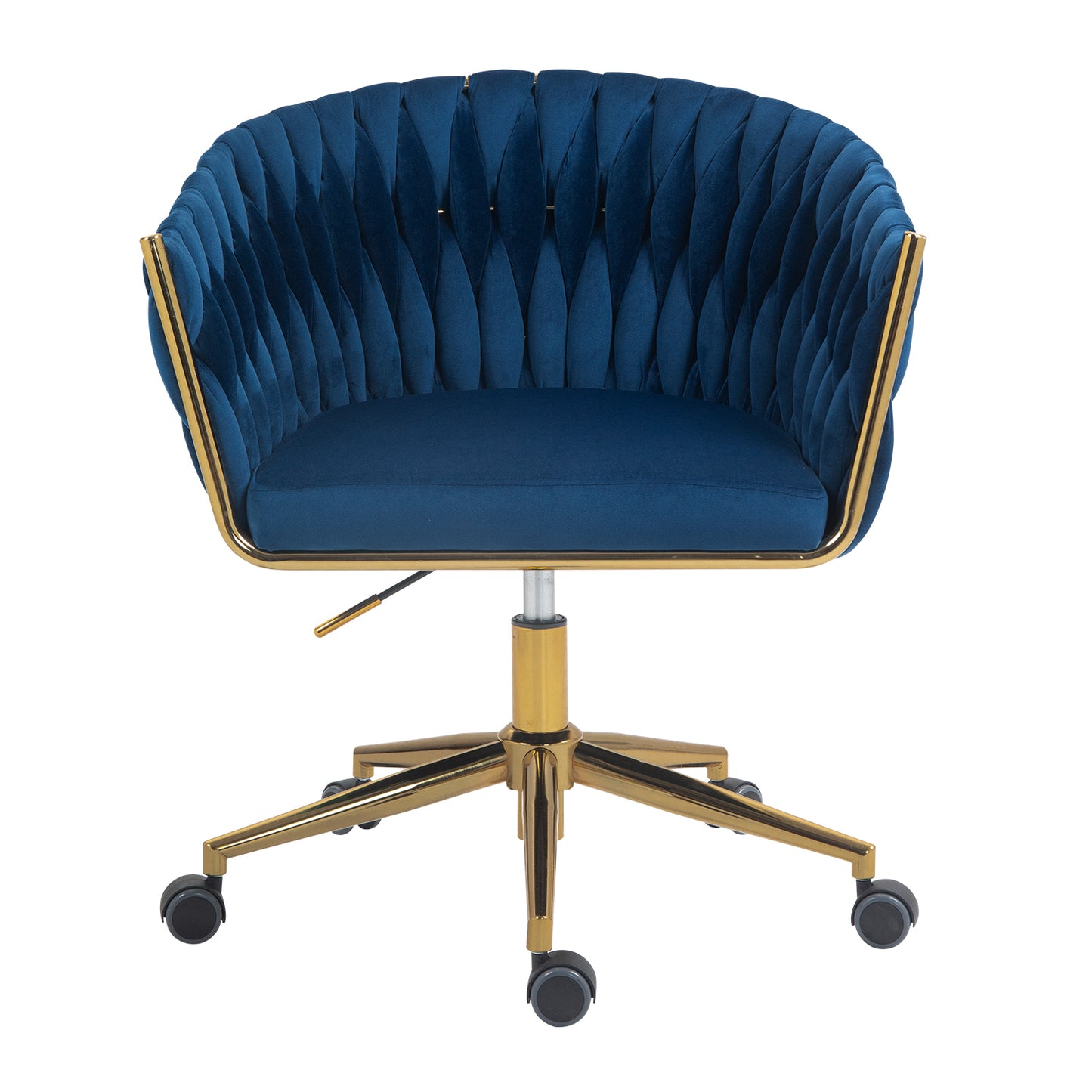 Design moderne, le dossier est une chaise de bureau tissée à la main, des chaises de coiffeuse avec roulettes, réglable en hauteur, pivotant à 360° pour la chambre à coucher, le salon (BLEU)