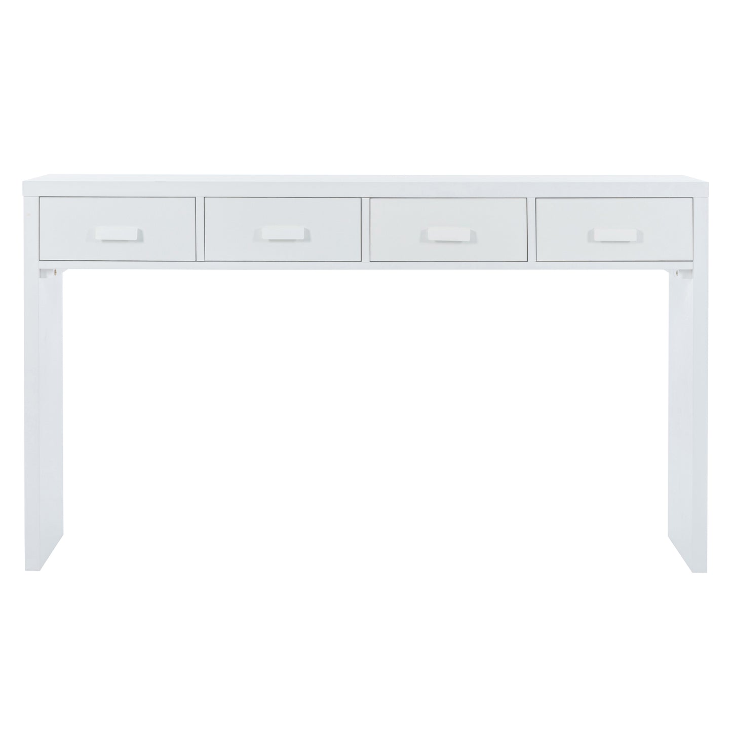 TREXM Modern Minimalist Console Table with Open Tabletop and Four Drawers with Metal Handles for Entry Way, Living Room and Dining Room (White)