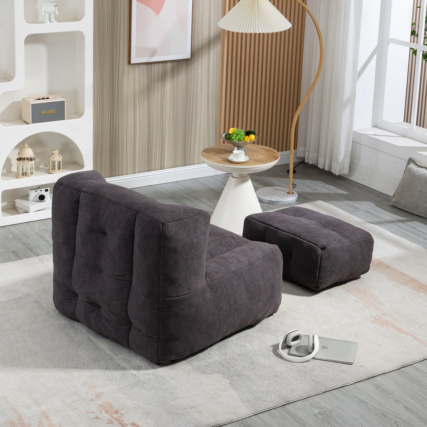 Fauteuil poire moelleux, pouf confortable pour adultes et enfants, fauteuil poire super doux avec mousse à mémoire de forme et pouf, fauteuil poire intérieur moderne pour salon, chambre à coucher, appartement