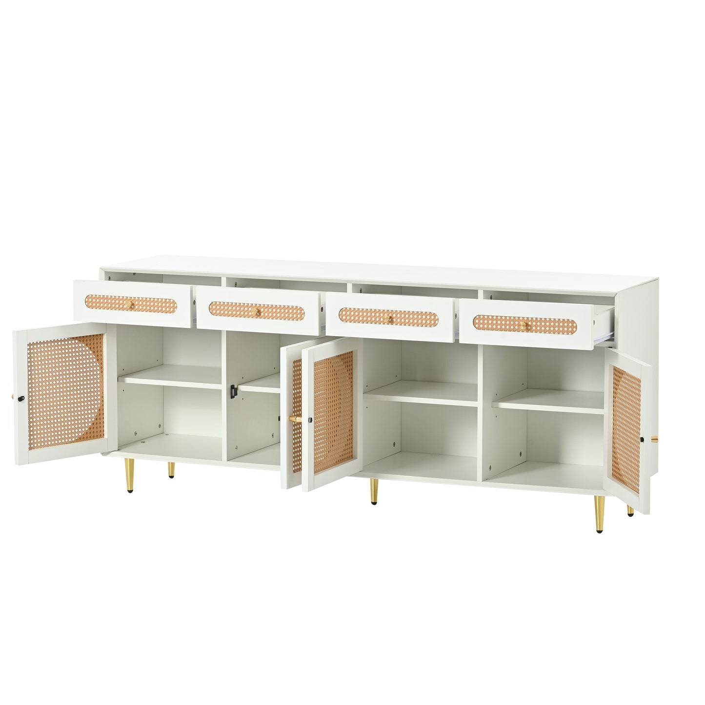 U-Can Meuble TV avec porte en rotin, table console multimédia tissée avec étagères réglables pour téléviseurs jusqu'à 65", buffet de rangement pour salon