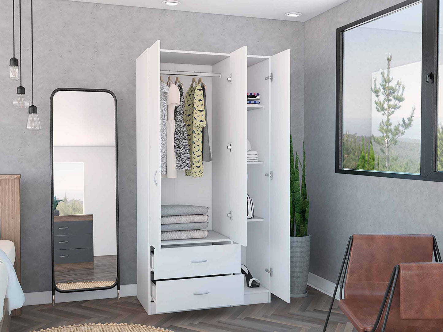 Armoire 2 tiroirs 3 portes Rowaton blanc