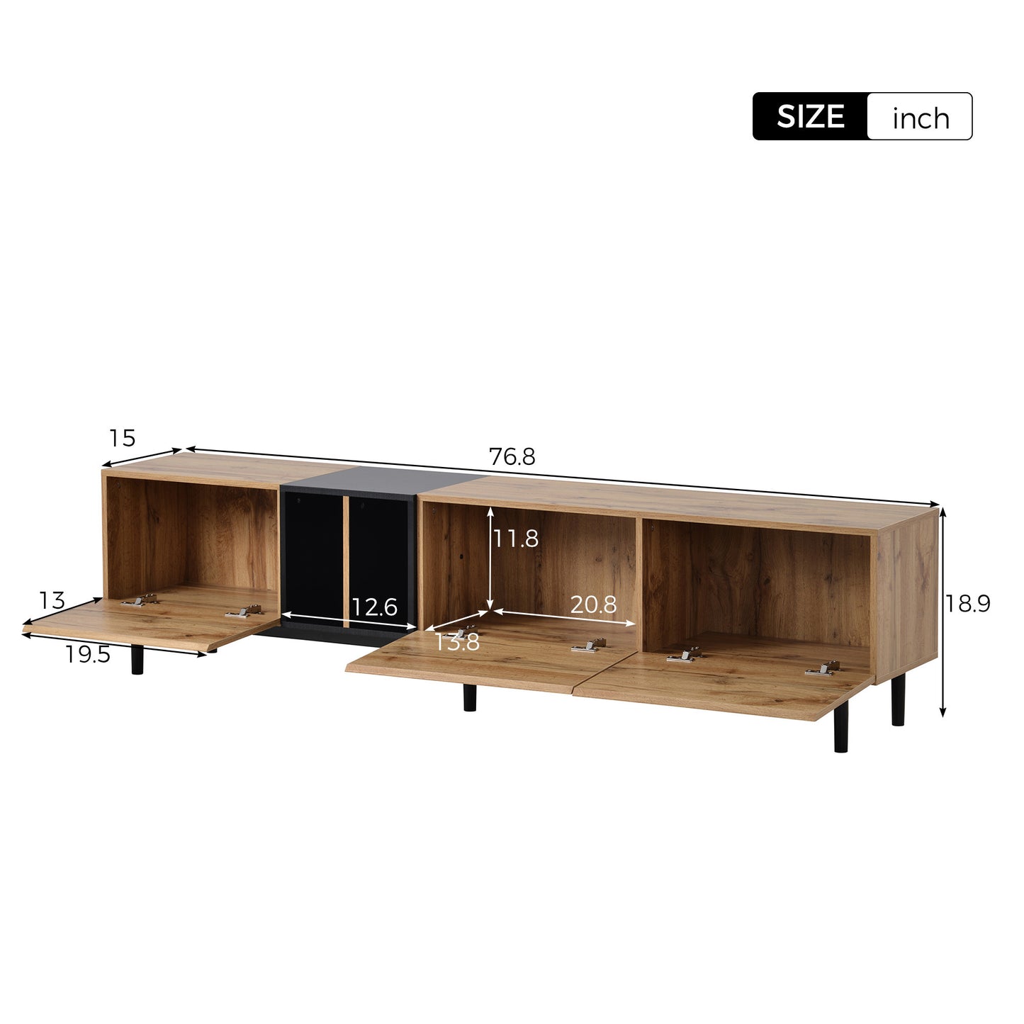 Meuble TV moderne pour téléviseur 80'' avec 3 portes, table console multimédia, centre de divertissement avec grand meuble de rangement pour salon, chambre à coucher