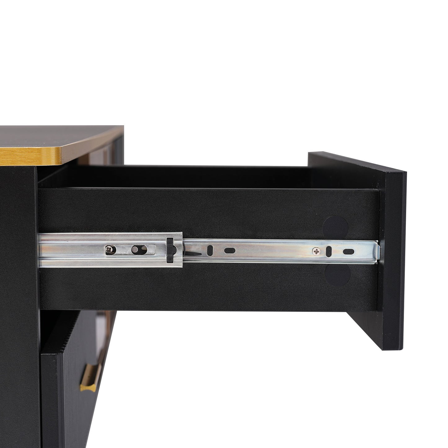 ON-TREND Meuble TV LED élégant avec plateau en marbre veiné pour téléviseurs jusqu'à 78", centre de divertissement avec armoire de rangement en verre marron, pieds et poignées dorés pour le salon, noir