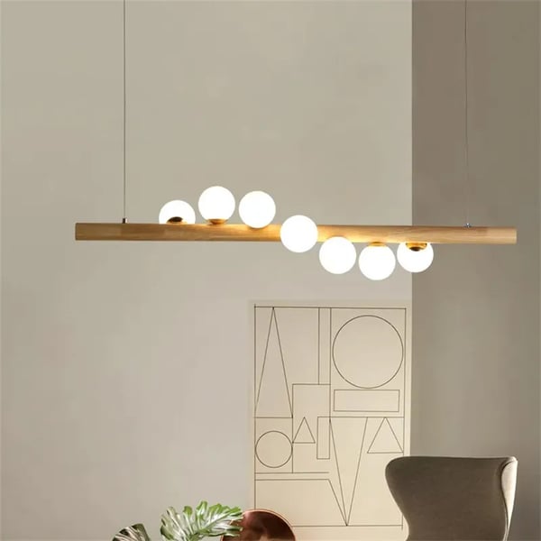 Modern Linear Kitchen Island Pendant Light Glass Globe 7-Light