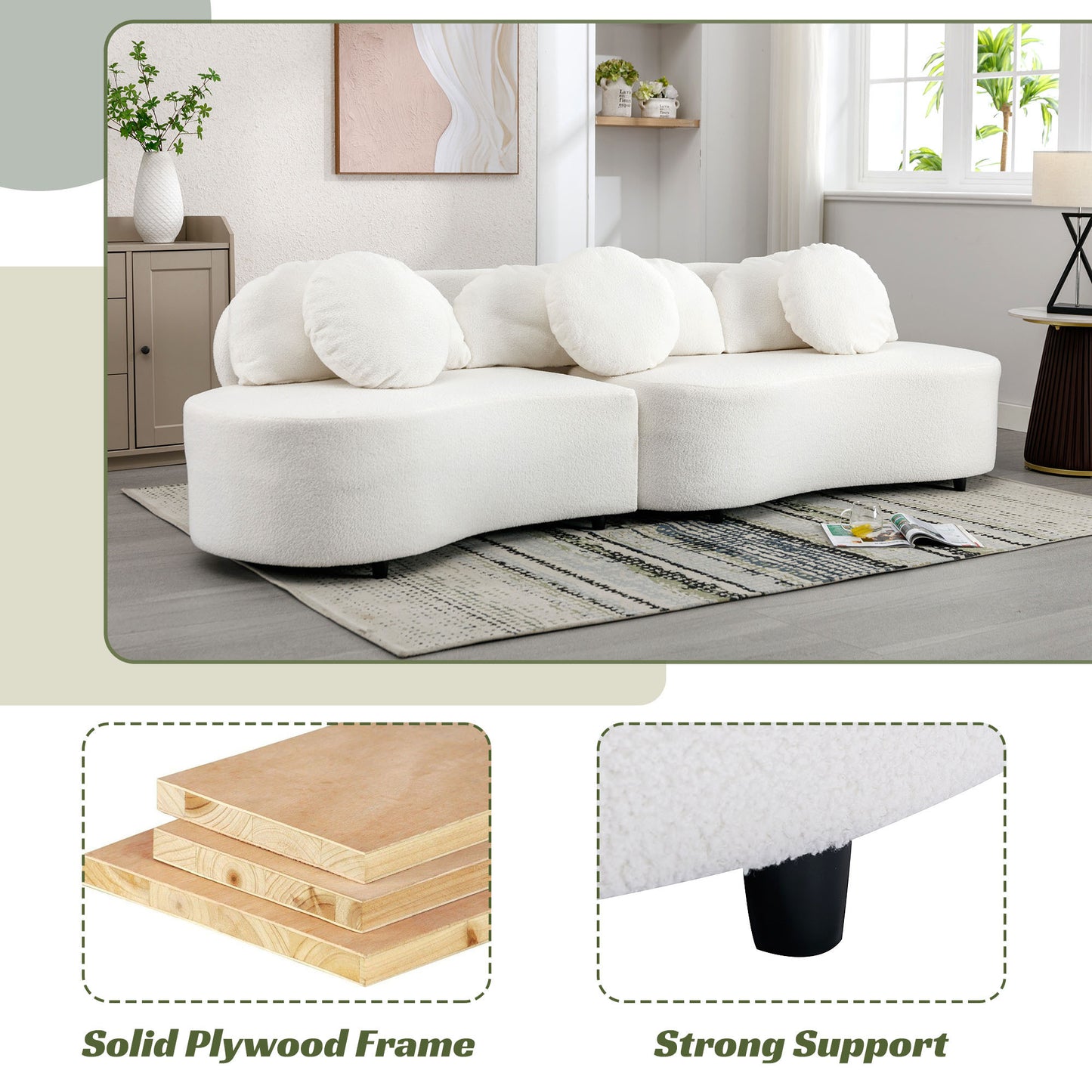 103.9" Modern Living Room Sofa Lamb Velvet Upholstered Couch Furniture for Home or Office, Beige