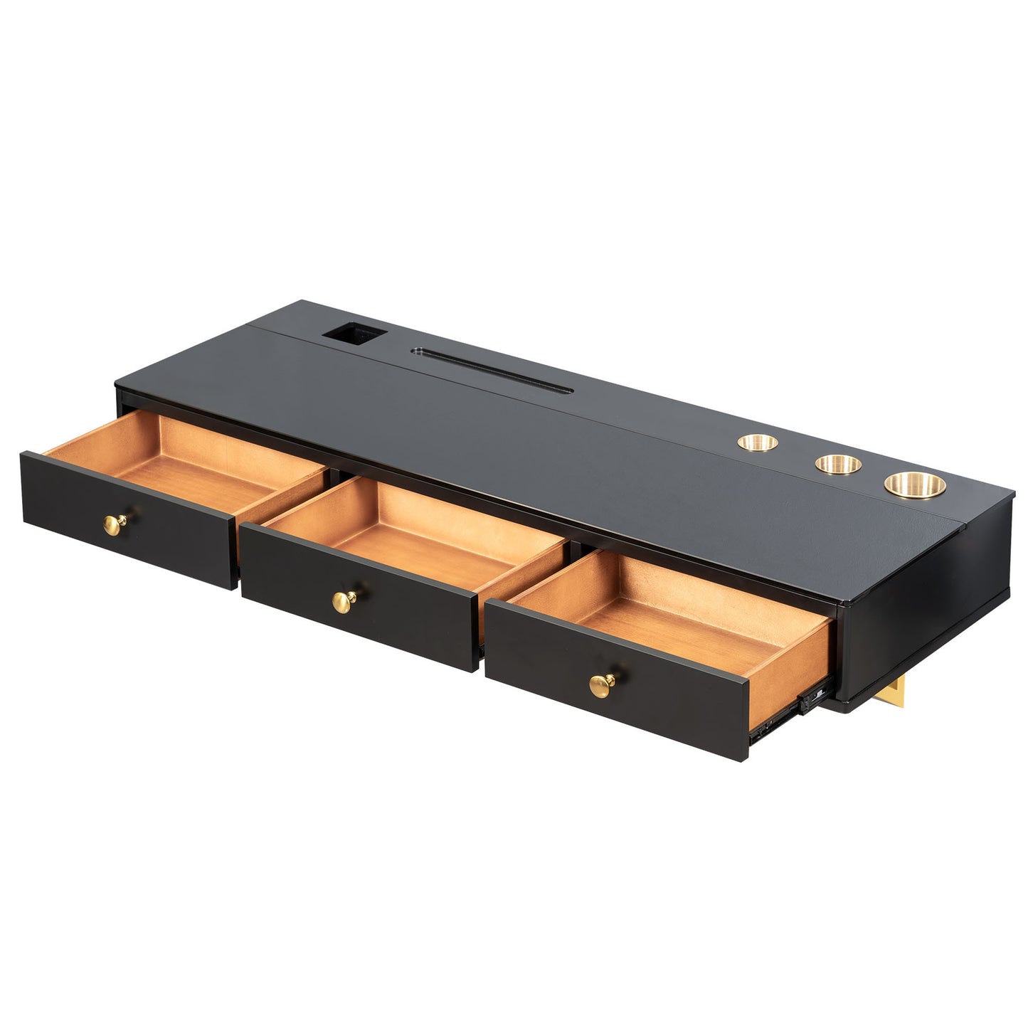 GO Étagère flottante de 119,4 cm avec tiroir, coiffeuse murale polyvalente, bureau monté, table flottante pour chambre à coucher, salle de bain, coiffeur, noir et doré