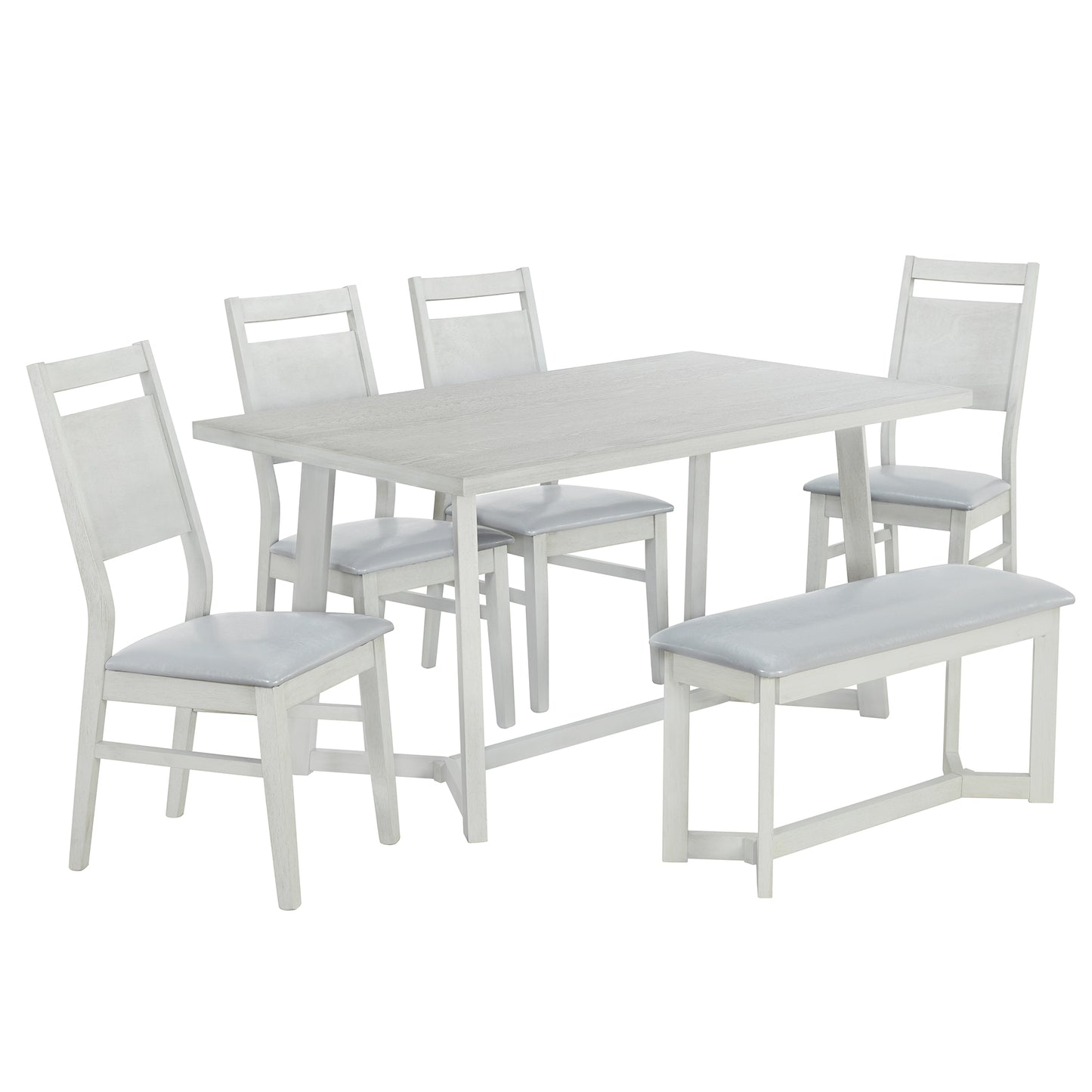 TOPMAX Farmhouse Ensemble de table de salle à manger en bois 6 pièces avec 4 chaises et banc rembourrés Gris