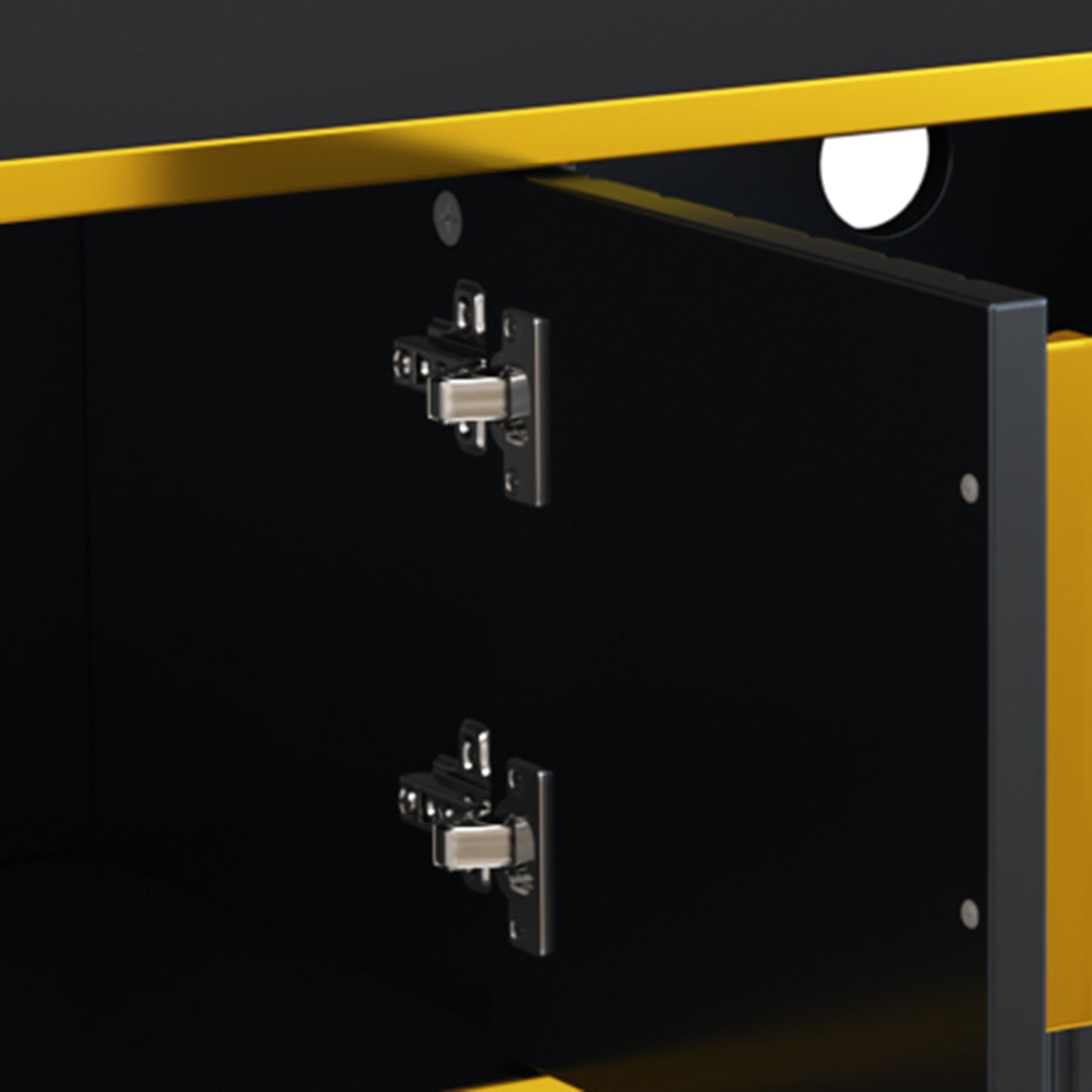 ON-TREND Meuble TV minimaliste de luxe avec étagère de rangement ouverte pour téléviseurs jusqu'à 85", centre de divertissement avec armoires et tiroirs, console multimédia pratique avec pieds uniques pour le salon, noir