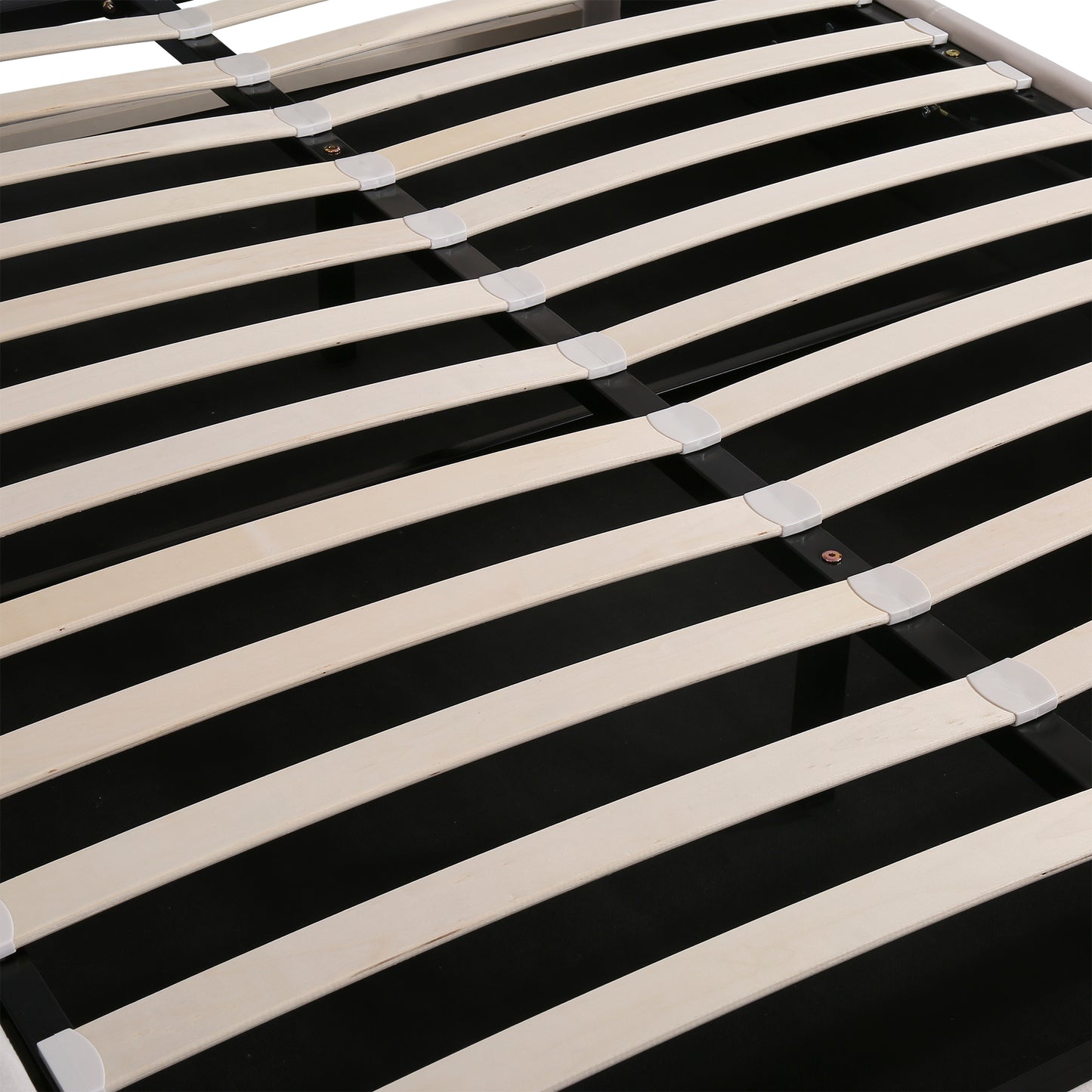 Lit rembourré Queen Size avec lumière LED, lecteur Bluetooth et chargement USB, lit de rangement hydraulique en tissu velours beige