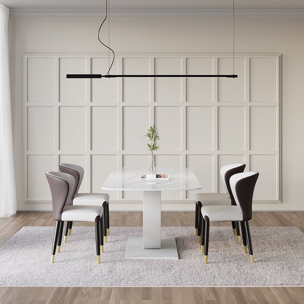 Table de salle à manger en faux marbre blanc de 71 po pour base à 8 croissants en pierre frittée