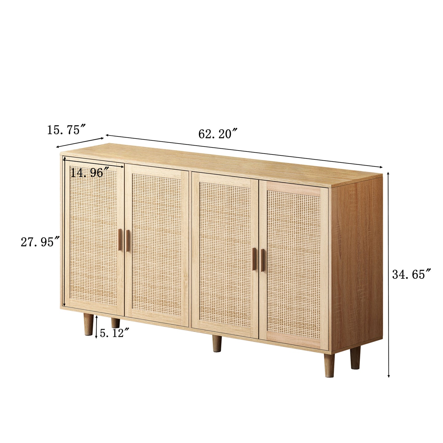62.20"Elegant and Functional 4-Door Rattan Decorative Storage Cabinet,for Bedroom,Living Room,Office,Easy Assembly