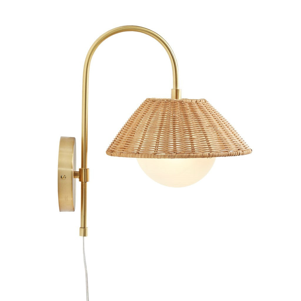 Rattan Weave Wall Sconce in Gold Finish